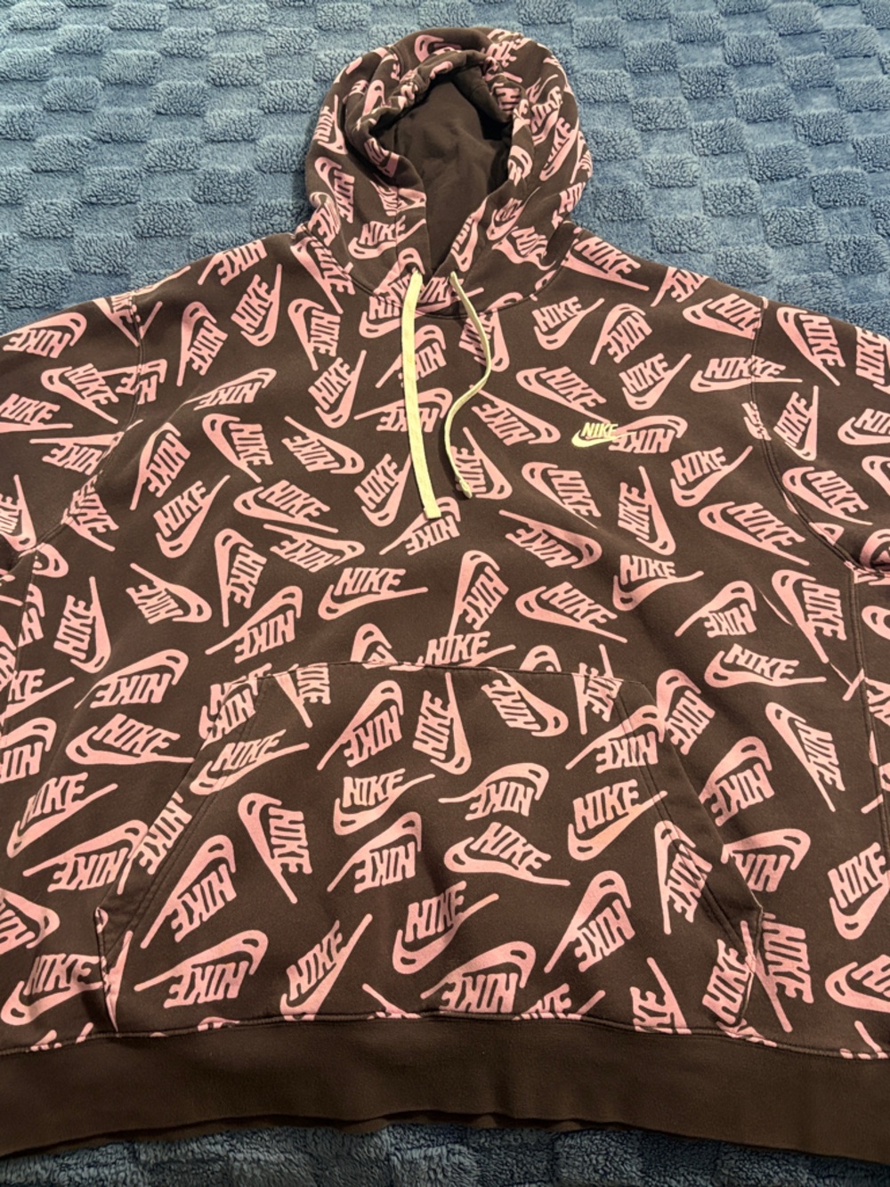 Nike Black Hoodie with Purple All-Over Swoosh and white Drawstrings